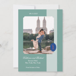 Convite Borda Escalonada Teal Salva A Data