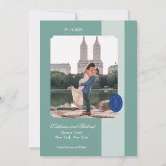 Convite Borda Escalonada Teal Salva A Data