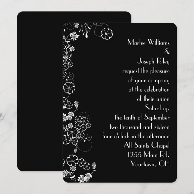 Convite Borda Floral Branca Japonesa (Frente/Verso)