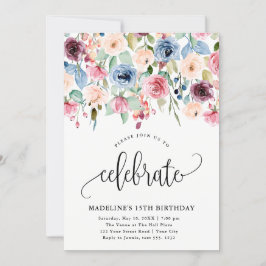 Convite Borda Floral "Celebrar" Todos Os Anos Aniversário