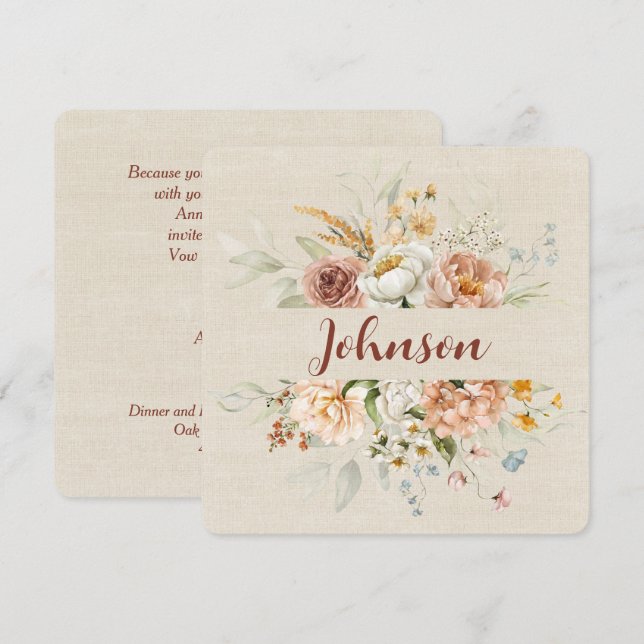 Convite Borda Floral de Renovação de Votos (Frente/Verso)