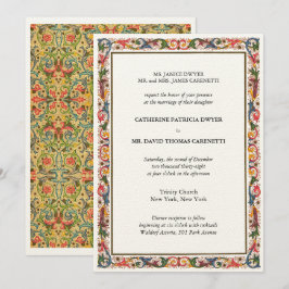 Convite Borda Floral Elegante Casamento Azul e Dourado