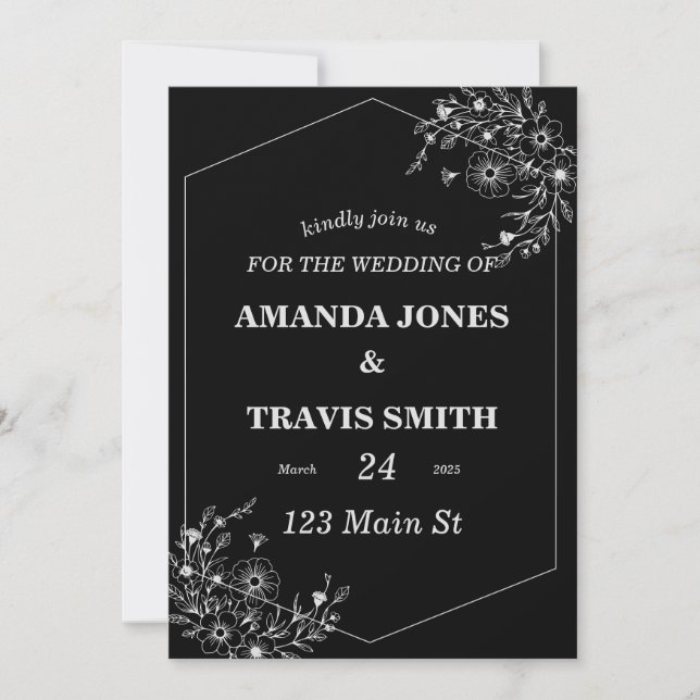 Convite Borda Floral Elegante com Quadro Geométrico (Frente)
