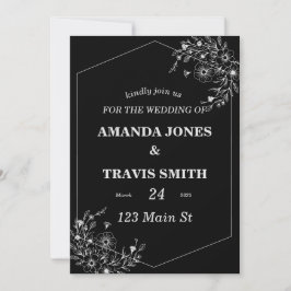 Convite Borda Floral Elegante com Quadro Geométrico