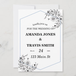 Convite Borda Floral Elegante com Quadro Geométrico