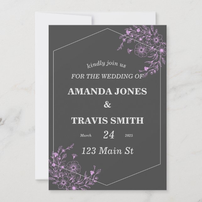 Convite Borda Floral Elegante com Quadro Geométrico (Frente)