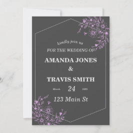 Convite Borda Floral Elegante com Quadro Geométrico