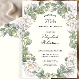 Convite Borda Floral Elegante para Aniversário de 70 Anos