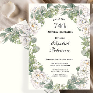 Convite Borda Floral Elegante para Aniversário de 74 Anos
