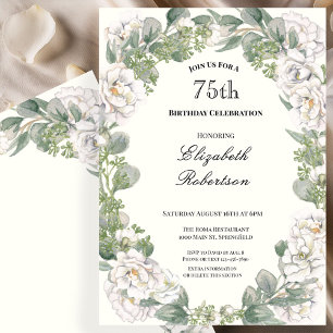Convite Borda Floral Elegante para Aniversário de 75 Anos 