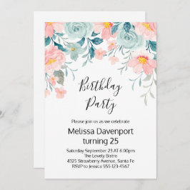 Convite Borda Floral Rosa e Verde - Aniversário