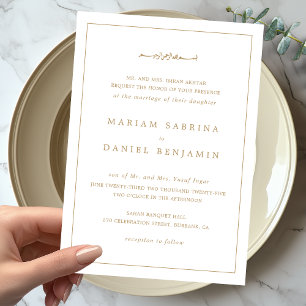 Convite Borda Islâmica de Casamento Simples Elegante Branc