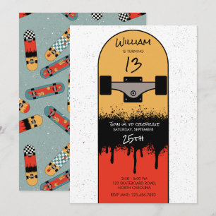 Convite Borda-Legal Azul de skate Azul Aniversário