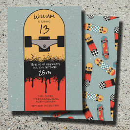 Convite Borda-Legal Azul de skate Azul Aniversário