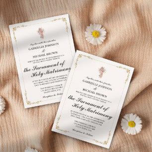 Convite Borda Nupcial Elegante Dourada Missa Branca