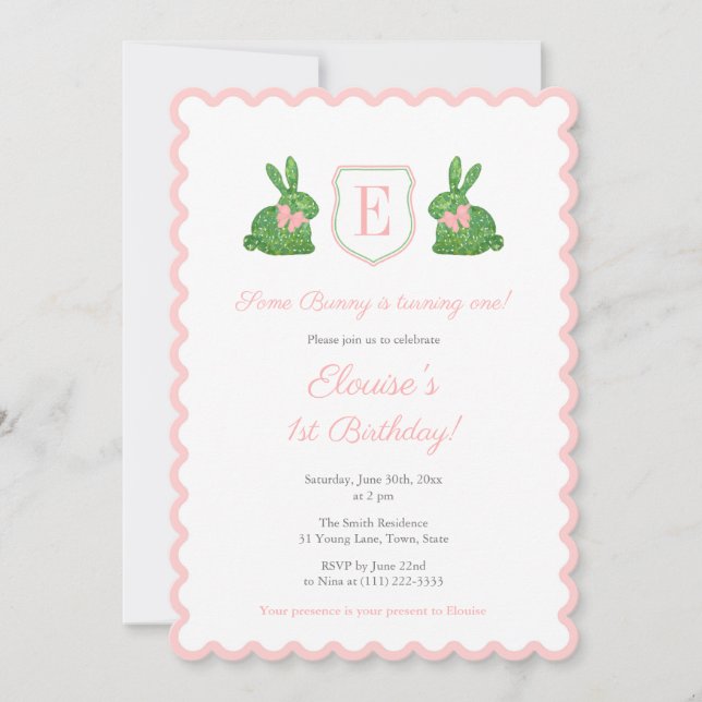 Convite Borda ondulada Algum Coelhinho É Uma Festa De prim (Frente)