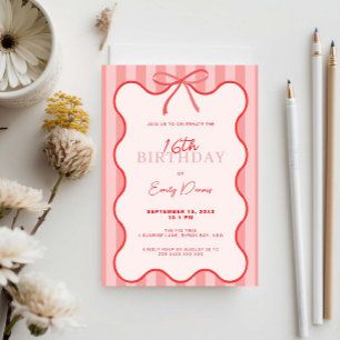 Convite Borda Retroativa Whimsical 16ª Festa de aniversári