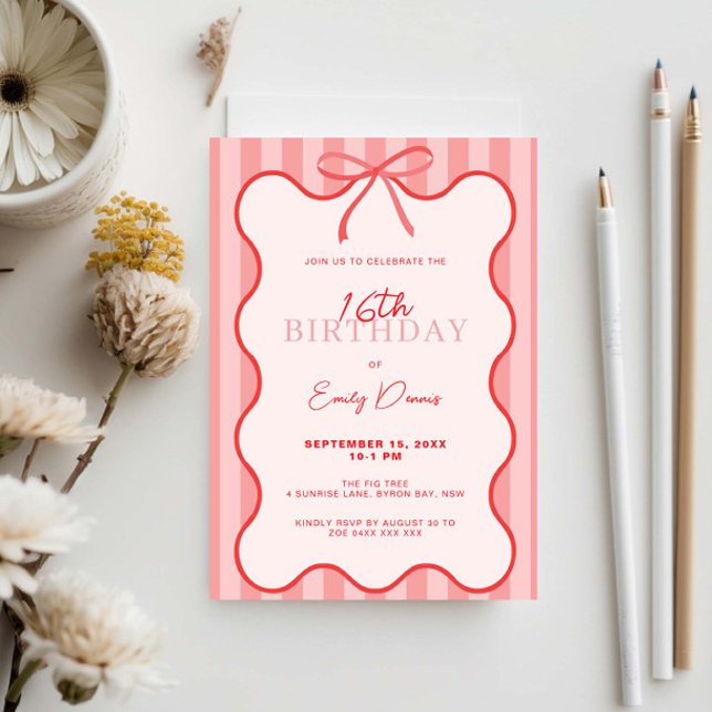 Convite Borda Retroativa Whimsical 16ª Festa de aniversári (Criador carregado)