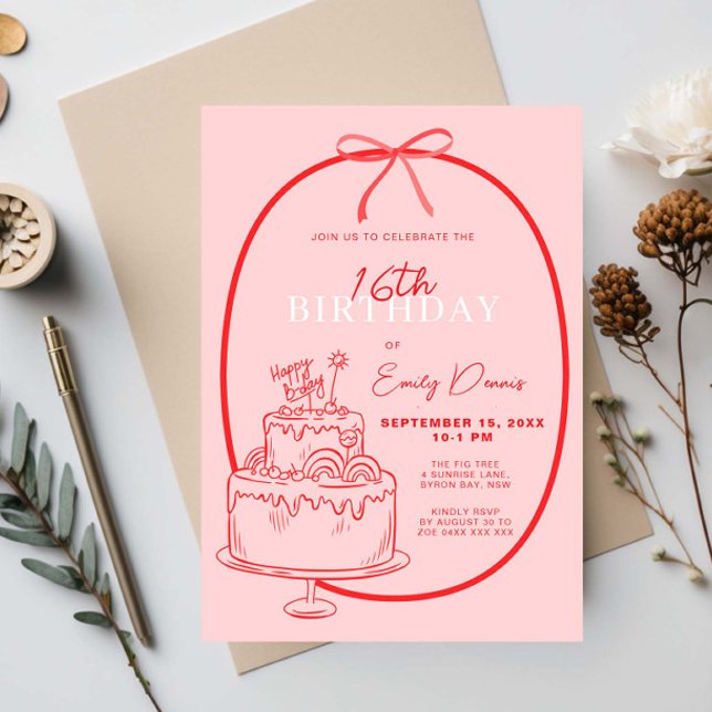 Convite Borda Retroativa Whimsical 16ª Festa de aniversári (Criador carregado)