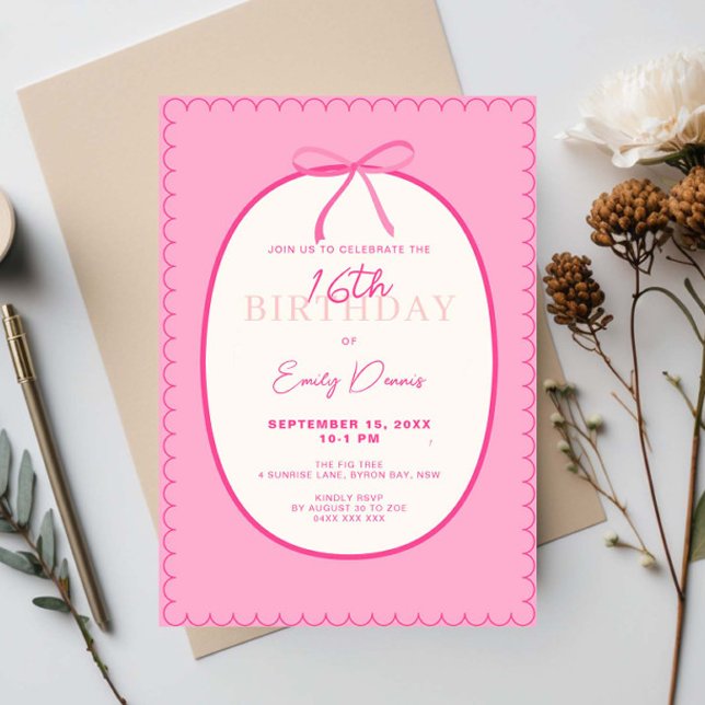 Convite Borda Retroativa Whimsical 16ª Festa de aniversári (Criador carregado)