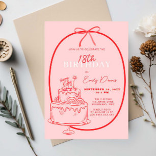 Convite Borda Retroativa Whimsical 18ª Festa de aniversári