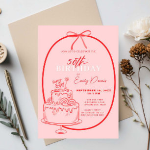 Convite Borda Retroativa Whimsical 50ª Festa de aniversári