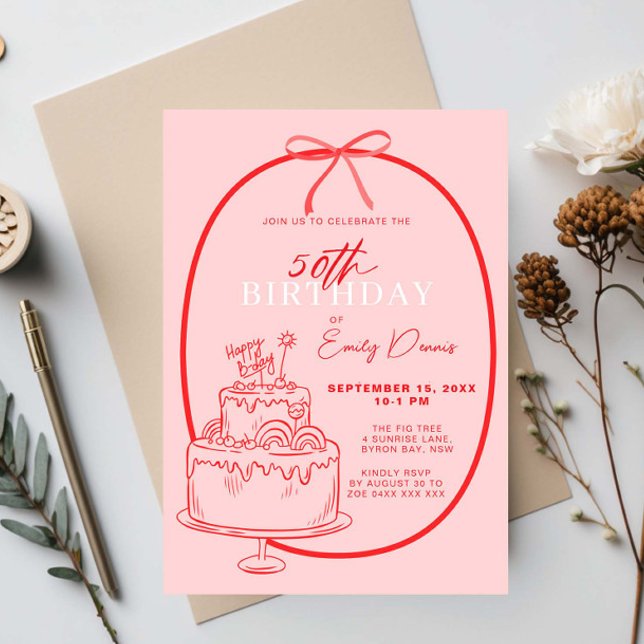 Convite Borda Retroativa Whimsical 50ª Festa de aniversári (Criador carregado)