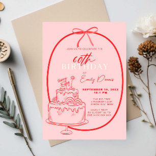 Convite Borda Retroativa Whimsical 60ª Festa de aniversári