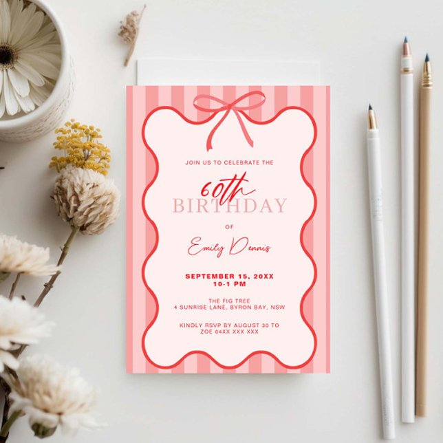 Convite Borda Retroativa Whimsical 60ª Festa de aniversári (Criador carregado)