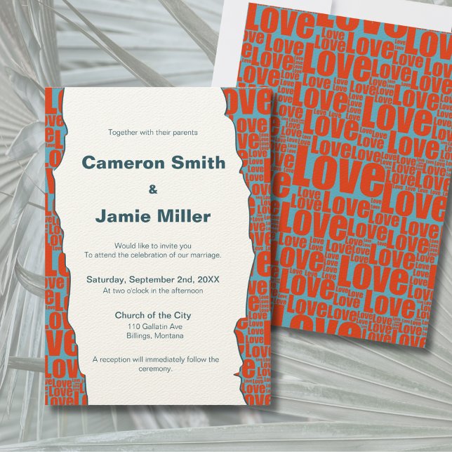 Convite Borda Vermelha Vermelha Moderna Ecru Casamento (Modern Blue Red Love Border Ecru Wedding Invitation)