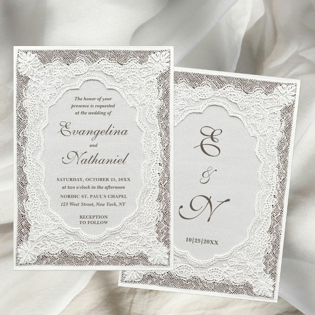 Convite Bordado Falso Renda Atemporal Casamento Formal (Criador carregado)