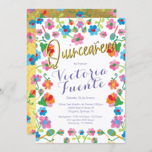Convite Bordado Floral Quinceañera Espanhol Mexicano