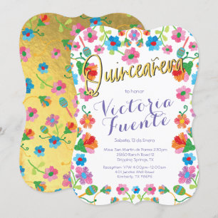 Convite Bordado Floral Quinceañera Espanhol Mexicano