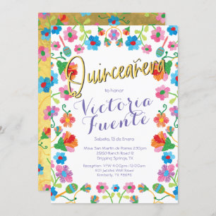 Convite Bordado Floral Quinceañera Espanhol Mexicano