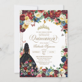 Convite Bordado Mexicano Borboleta Floral Quinceanera Em