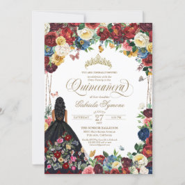 Convite Bordado Mexicano Borboleta Floral Quinceanera Em