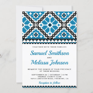 Convite Bordado Preto Azul Casamento Ucraniano