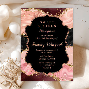 Convite Bordado Preto e Rosa Agata Sweet Sixteen