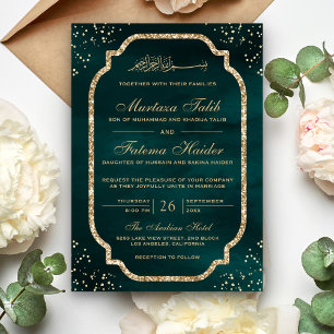 Convite Bordadura Brilhante Dourada Elegante Casamento Muç