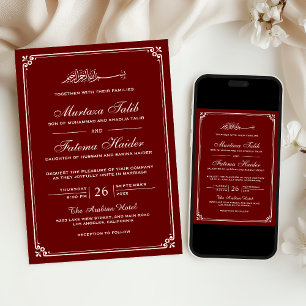 Convite Bordadura Creme Vermelho Marrom Casamento Muçulman