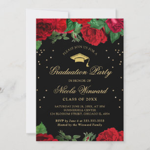 Convite Bordadura de Rosas Vermelhas Floral Graduação
