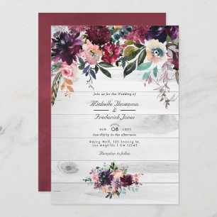 Convite Bordeaux Floral Garden QR Code RSVP Wedding Invita