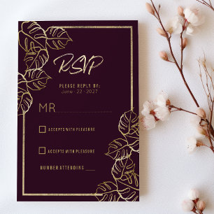 Convite Bordeaux rich red gold floral floral RSVP