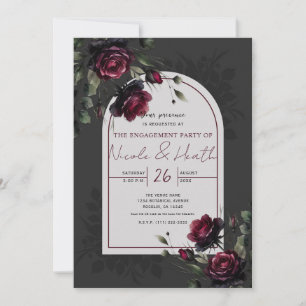 Convite Bordeaux Rosas Vermelhas Sombreado Cinza Floral No