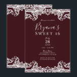 Convite Bordeaux Wine White Lace Elegant Sweet 16 Party<br><div class="desc">Personalizar para qualquer evento</div>