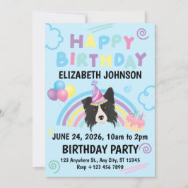 Convite Border Collie Birthday Invitation in Blue