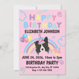 Convite Border Collie Birthday Invitation in Pink