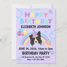 Convite Border Collie Birthday Invitation in Purple
