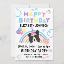 Convite Border Collie Birthday Invitation in White