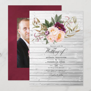 Convite Bordô - Casamento Floral Rústico com Marsala e Pês